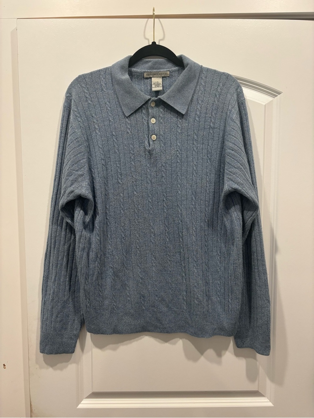 Geoffrey Beene Men's Light Blue Cable-Knit Polo Sweater